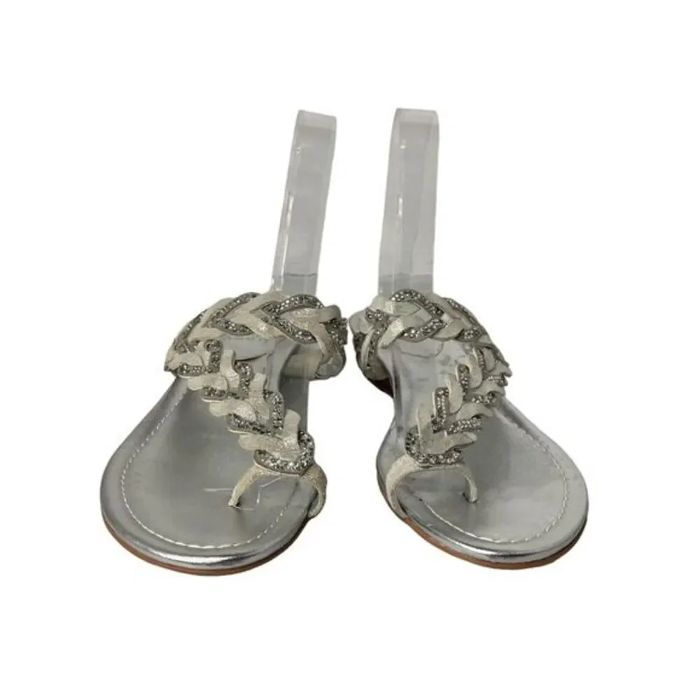 Vince Camuto Womens Silver Rhinestone Braided Wedge Thong Sandals Size 6.5